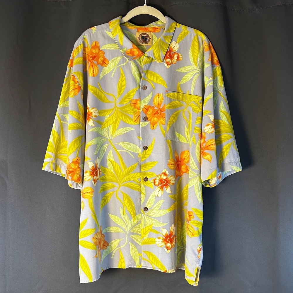 Pusser's West Indies Aloha Shirt Mens XL Blue Floral Excellent Silk Blend Button